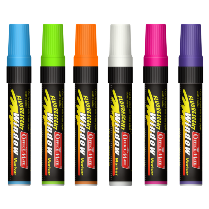 Jumbo Fluorescent Window/Chalk Marker (6pcs) Bold, Bright, Easy Erase