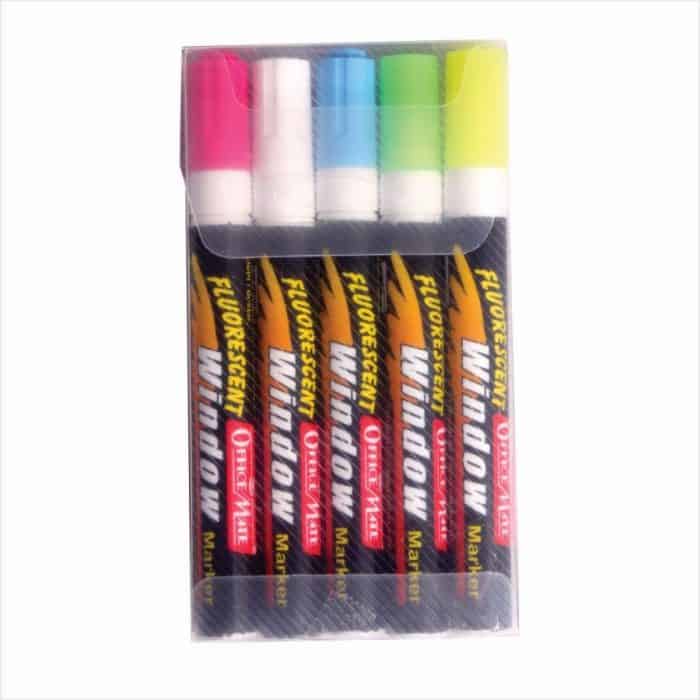 Soni Office Mate - Fluorescent Window Marker, Pack of 5 Pcs in PP box