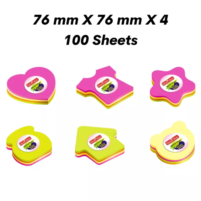 Multishape Sticky Note Pads Fluorescent Paper 100 sheets - Pack of 1