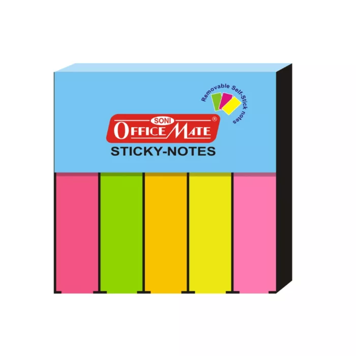 Sticky Note Pads Fluorescent Paper 13mm x 50mm x 5  100 sheets - Pack of 1