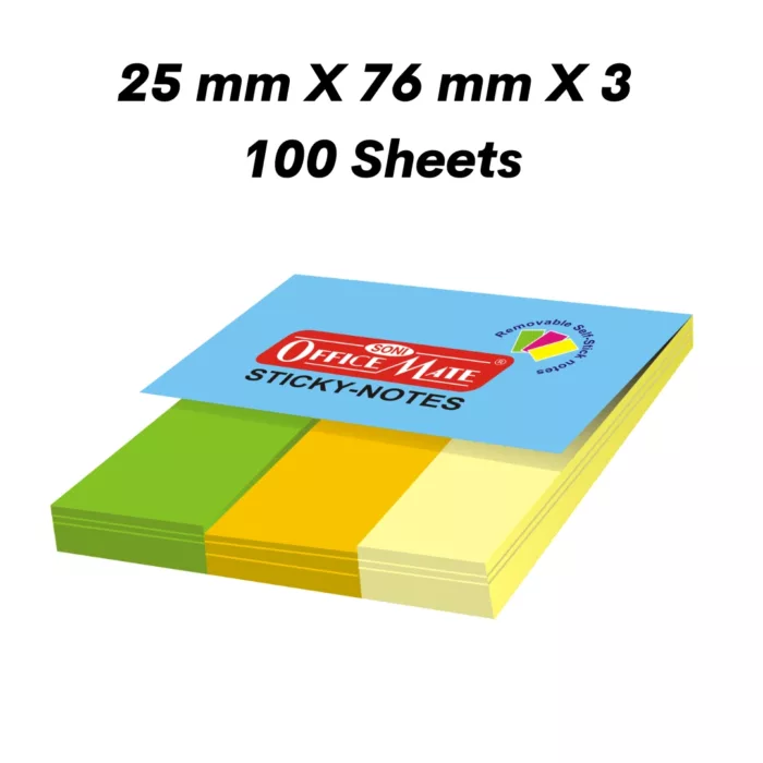 Sticky Note Pads Fluorescent Paper 25mm x 76mm x 3  100 sheets - Pack of 1