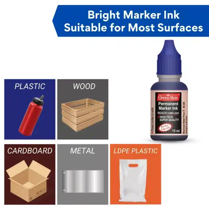 Permanent Marker Ink Bottle (15ml, Pack of 4) (Mix)