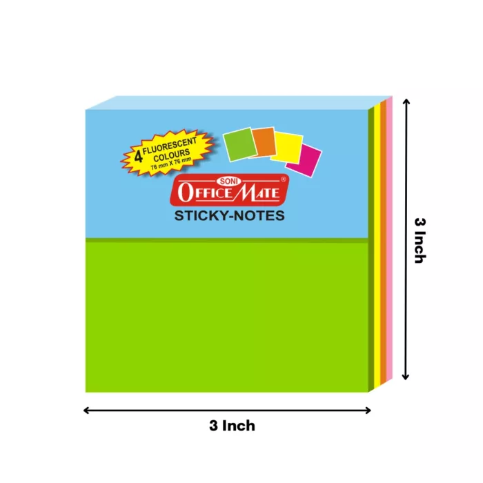 MULTICOLOR STICKY NOTE PADS FLUORESCENT PAPER (76 X 76 X 4) 100 SHEETS - PACK OF 1