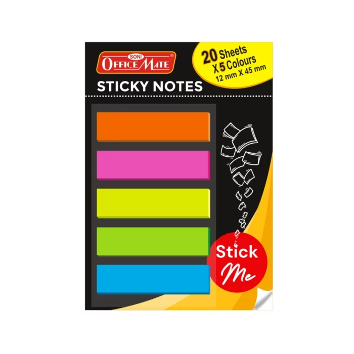 Transparent Sticky Notes (12mm X 45mm X 20 Sheets X 5 Colors), Bookmarks, Text Highlighter